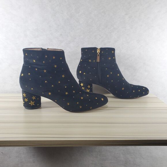 sz 7 Butrich Black Velvet Gold Stars Embroidered Booties Ankle Boots Metallic - Picture 15 of 15